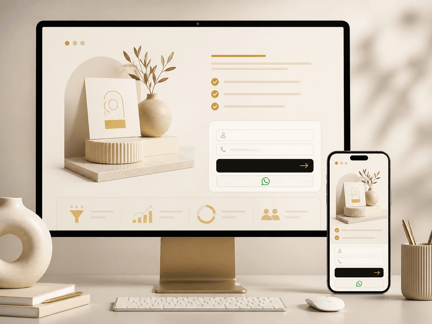Interface de landing page com blocos de conversão e chamada para ação